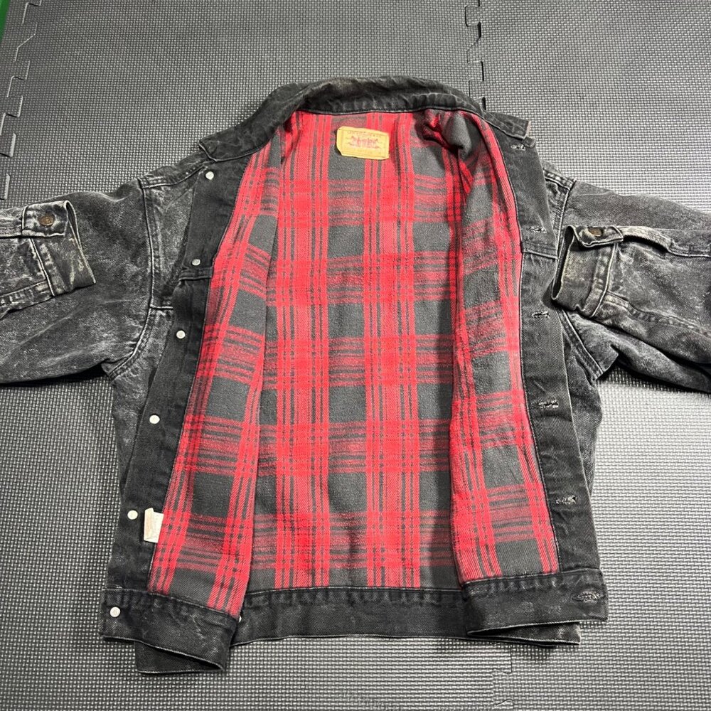 Levis Vintage1987 Acid Wash Denim Jacket Red Plaid Lining Made In USA Size M - Picture 5 of 10